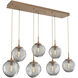 Aster Incandescent 7 Light Novel Brass Linear Pendant Ceiling Light in Smoke Aster, Multi-Pendant