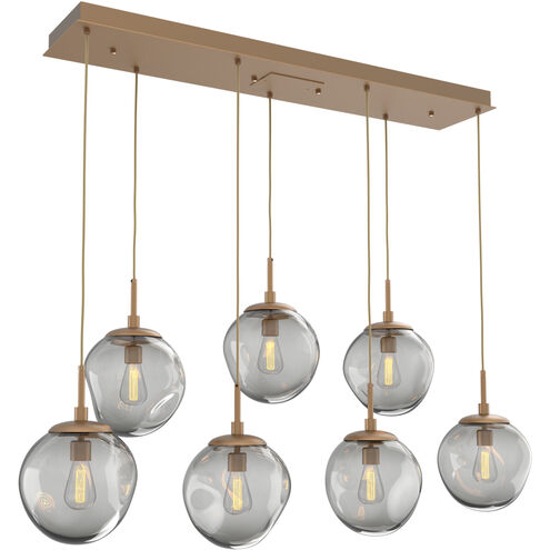 Aster Incandescent 7 Light Novel Brass Linear Pendant Ceiling Light in Smoke Aster, Multi-Pendant