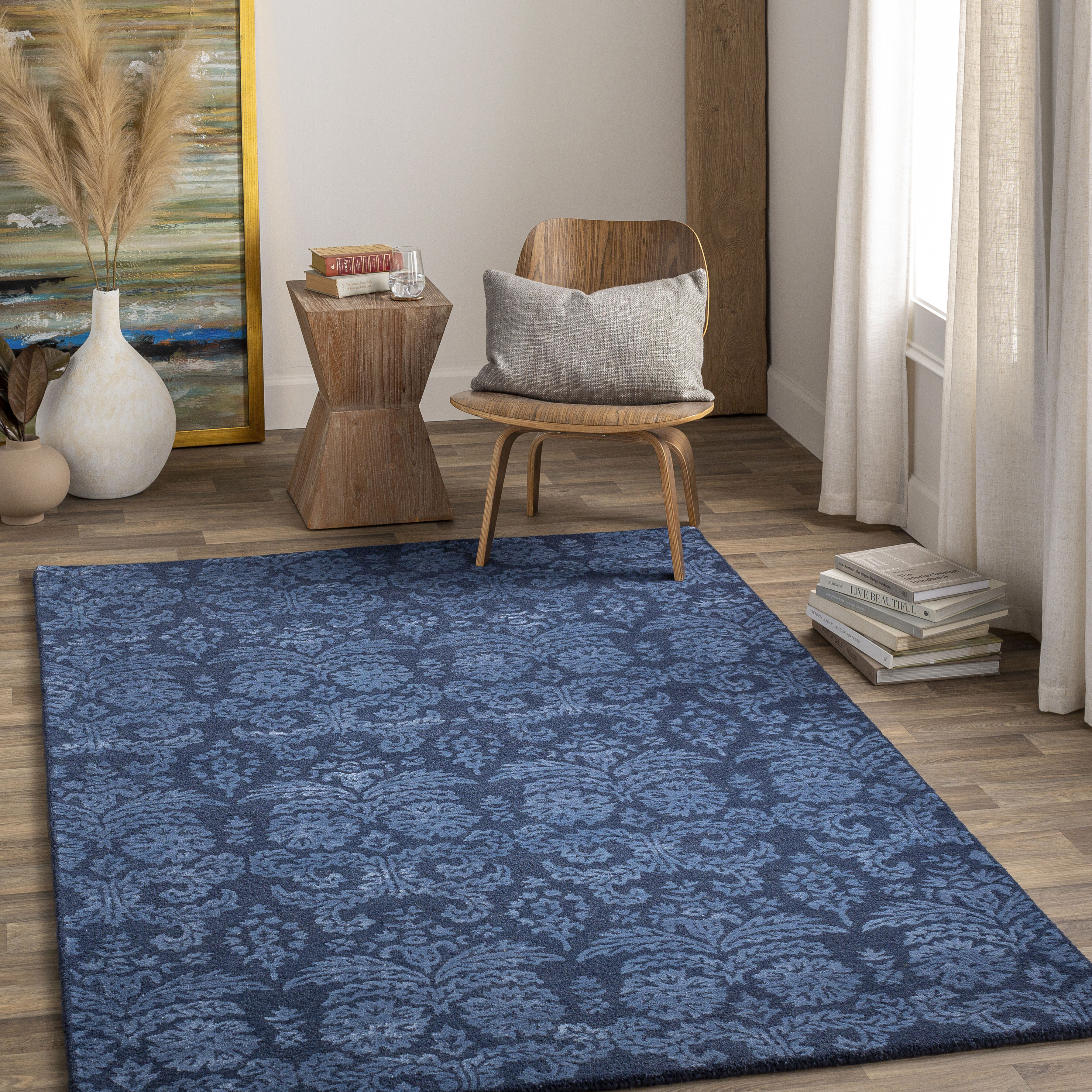 Avignon 90 X 60 inch Navy Rug in 5 x 8, Rectangle
