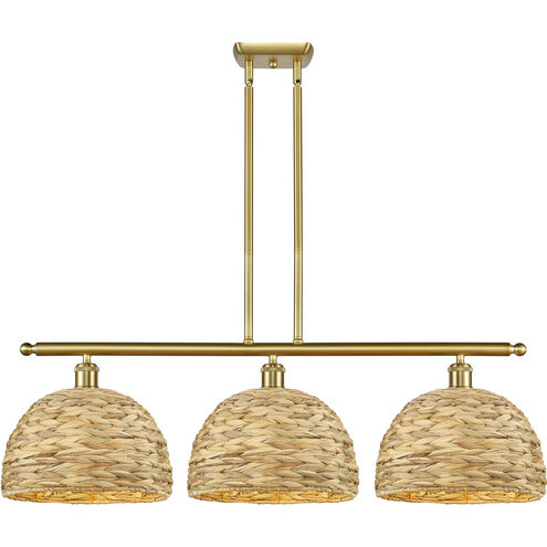 Woven Rattan Island Light Ceiling Light in Satin Gold