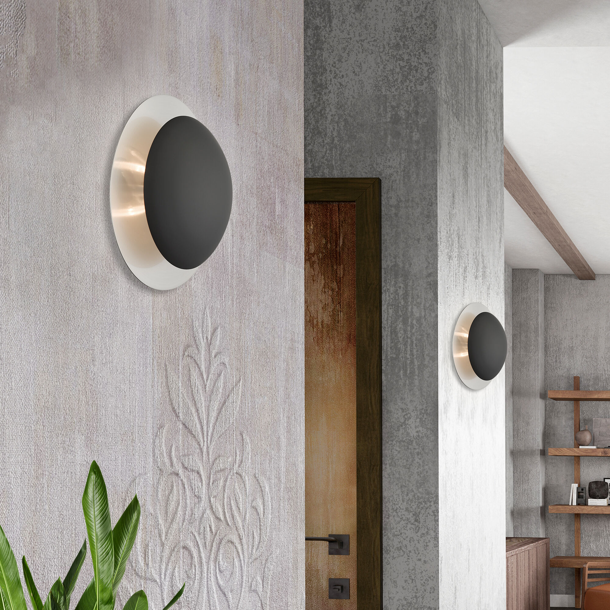 Ventura 2 Light 11 inch Black with Brushed Nickel Reflector Backplate Semi-Flush/Wall Sconce Ceiling Light, Medium