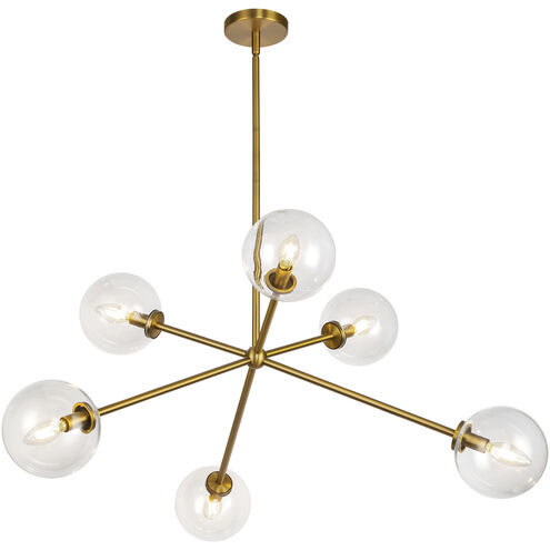 Alora Mood Cassia 6 Light 39.5 inch Aged Gold Chandelier Ceiling Light in Clear Glass Shade