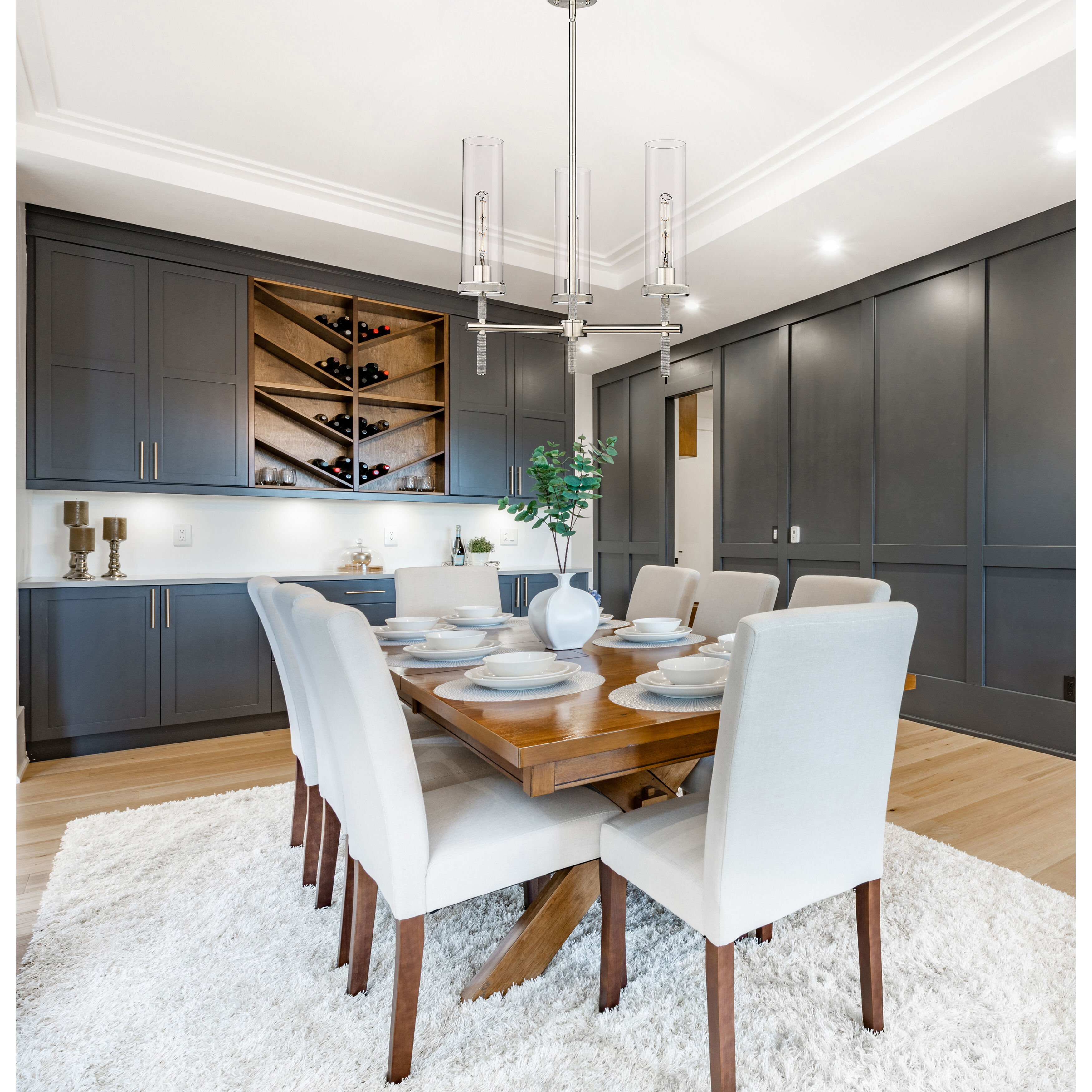 Lincoln 3 Light 21.25 inch Satin Nickel Pendant Ceiling Light in Clear Glass