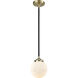Nouveau Beacon 1 Light 6 inch Black Antique Brass Mini Pendant Ceiling Light in Matte White Glass, Nouveau