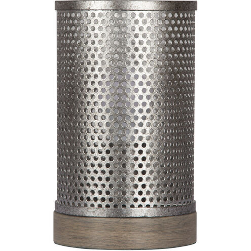 Industrial 10 inch 7 watt Galvanized Steel with Washed Wood Table Lantern Lamp Portable Light, Simplee Adesso