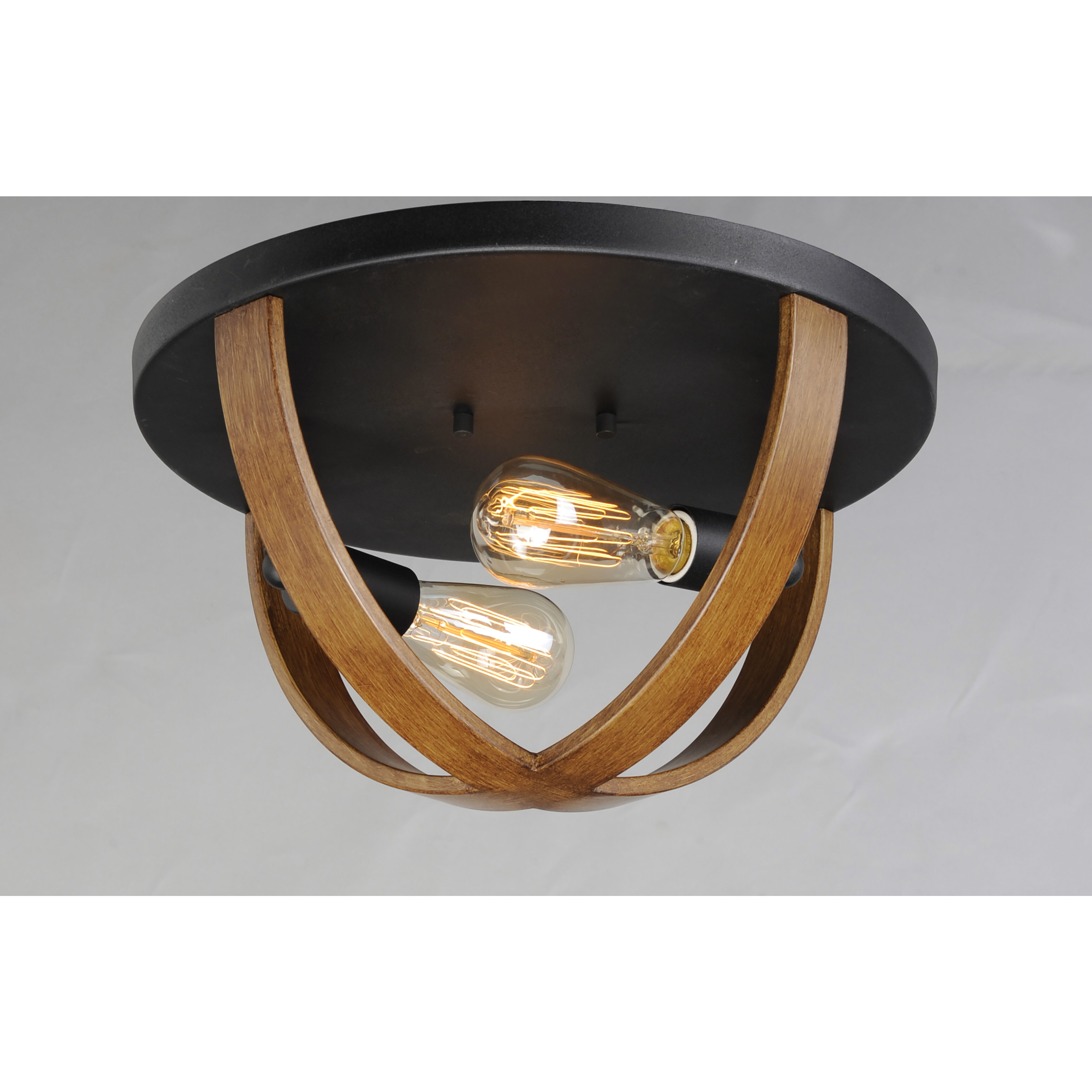 Compass 2 Light 15.75 inch Antique Pecan/Black Flush Mount Ceiling Light in Antique Pecan and Black
