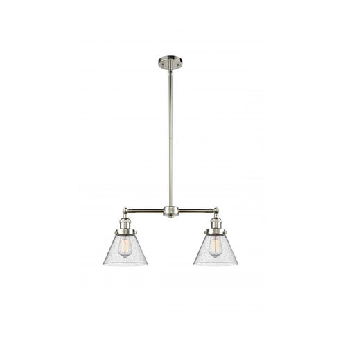 Franklin Restoration Large Cone LED 21 inch Polished Nickel Chandelier Ceiling Light in Seedy Glass, Franklin Restoration