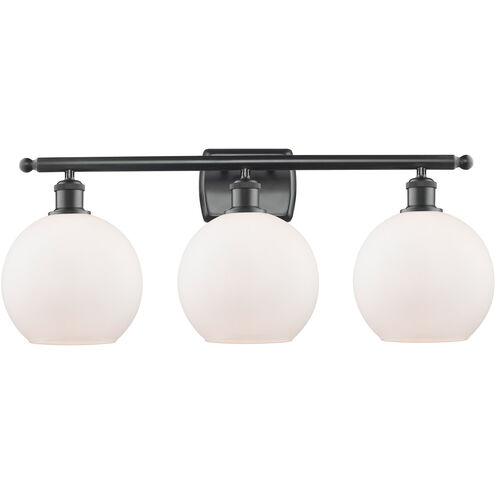 Ballston Athens 3 Light 26 inch Matte Black Bath Vanity Light Wall Light in Matte White Glass, Ballston