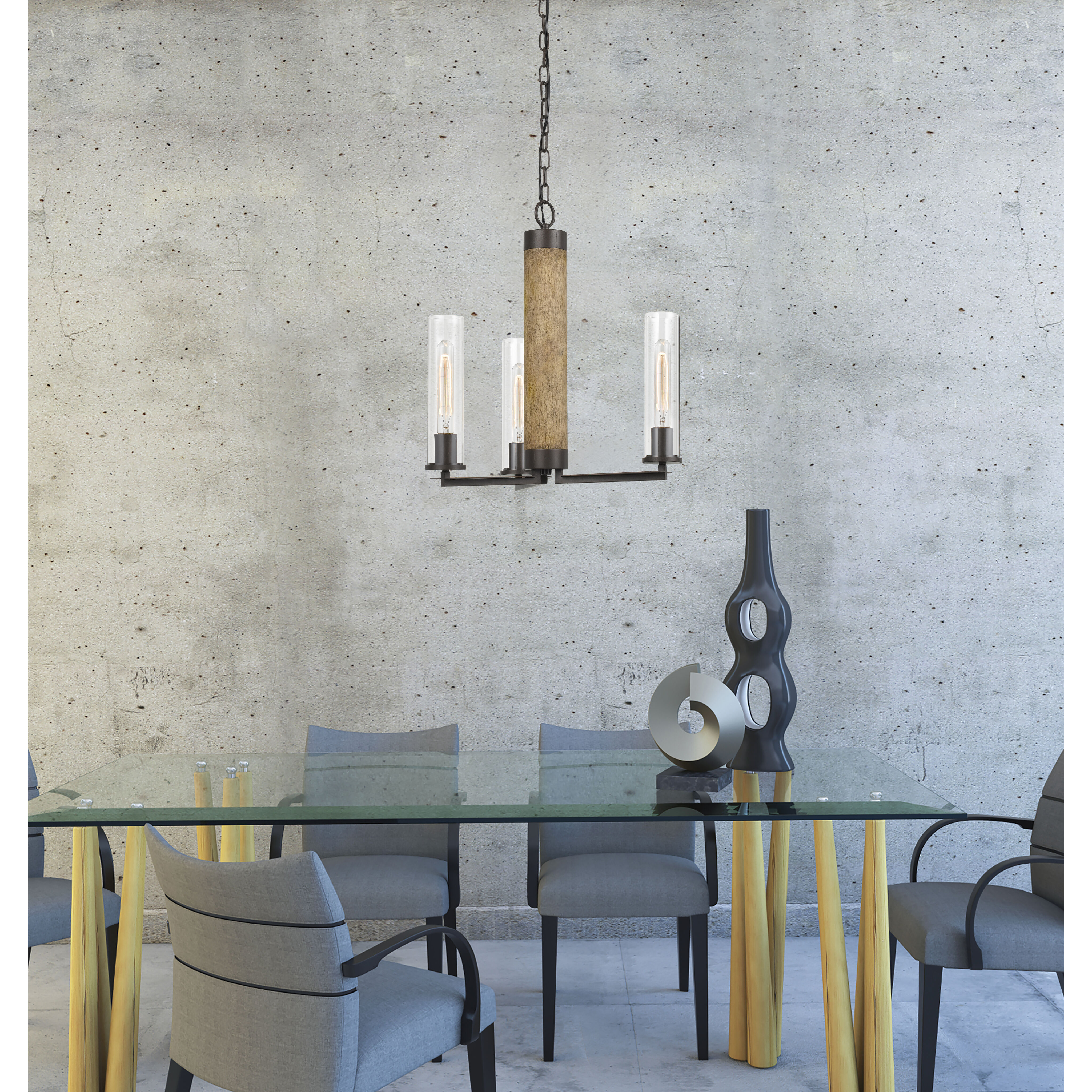 Silverton 3 Light 20 inch Dark Bronze and Wood Chandelier Ceiling Light