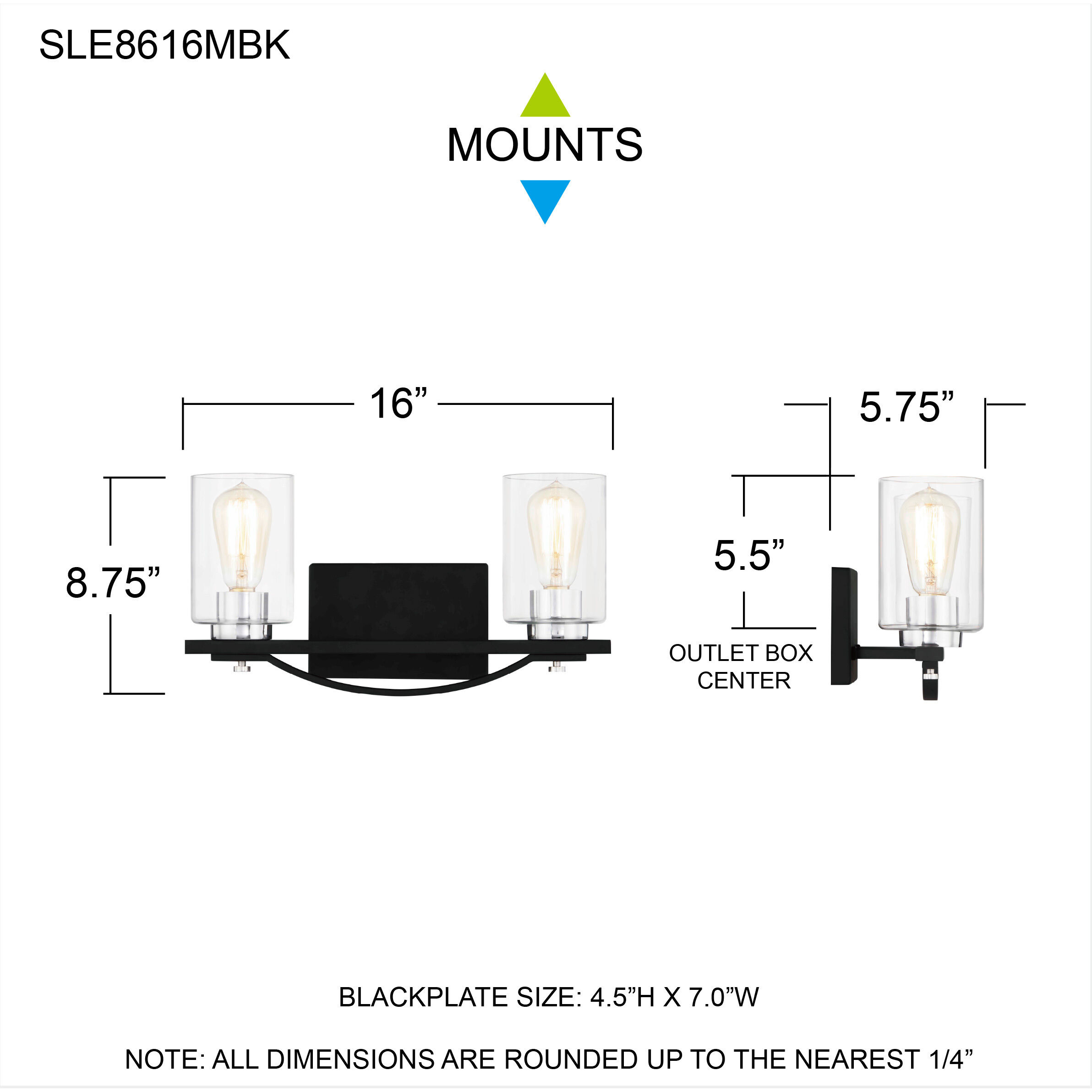 Salem 2 Light 16 inch Matte Black Bath Light Wall Light, Medium