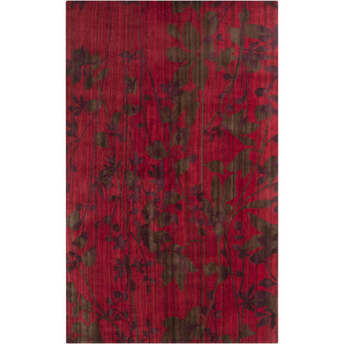 Brocade 132 X 96 inch Bright Red, Dark Brown, Eggplant Rug