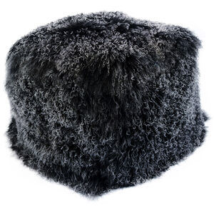 Lamb Fur 17 inch Black Pouf