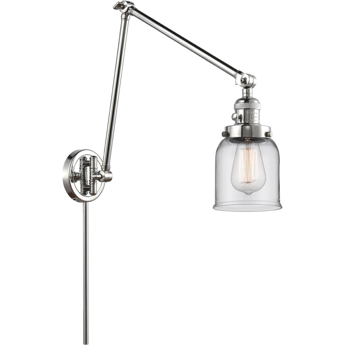 Small Bell 30 inch 3.50 watt Polished Chrome Swing Arm Wall Light, Franklin Restoration