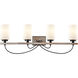 Paladin 4 Light 35 inch Matte Black Bath Vanity Light Wall Light in White Glass