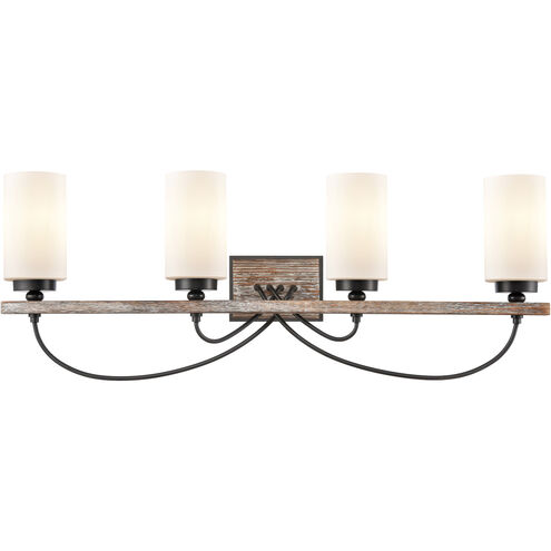 Paladin 4 Light 35 inch Matte Black Bath Vanity Light Wall Light in White Glass