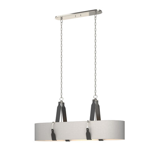 Saratoga 4 Light 18 inch Polished Nickel Pendant Ceiling Light in Leather Black, Light Grey, Oval