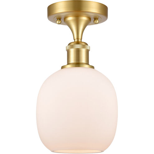 Ballston Belfast LED 6 inch Satin Gold Semi-Flush Mount Ceiling Light in Matte White Glass, Ballston