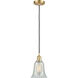 Ballston Hanover 1 Light 6.25 inch Satin Gold Mini Pendant Ceiling Light in Mouchette Glass, Black Textured, Ballston