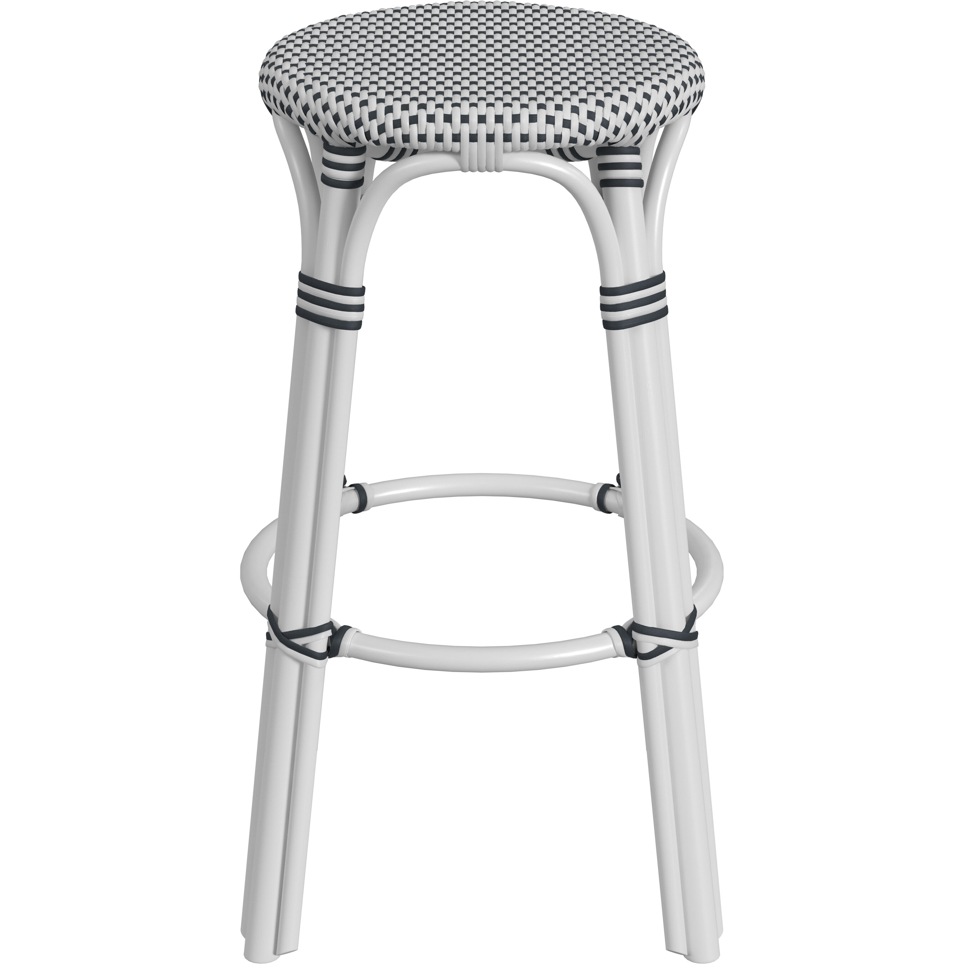 Tobias Round Rattan 30" Bar Stool in White and Black Dot