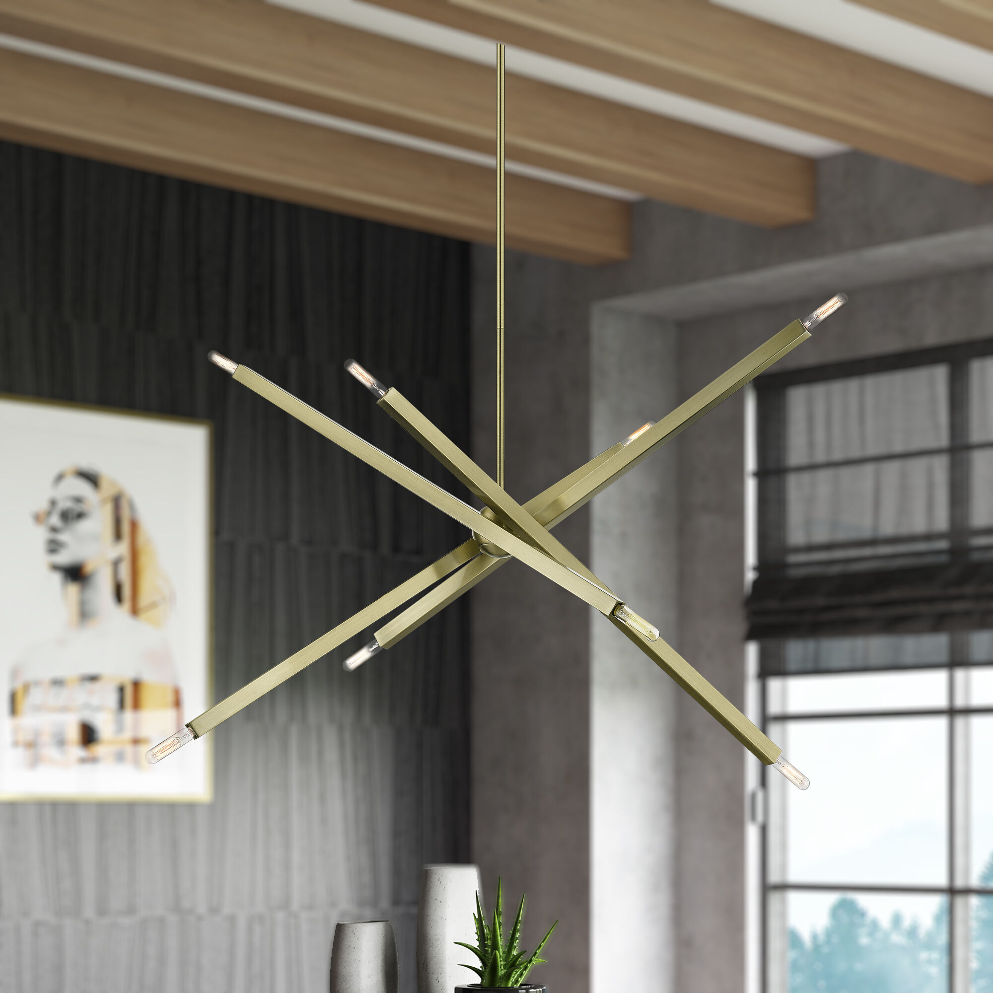 Monaco 8 Light 35 inch Antique Brass Linear Chandelier Ceiling Light, Large