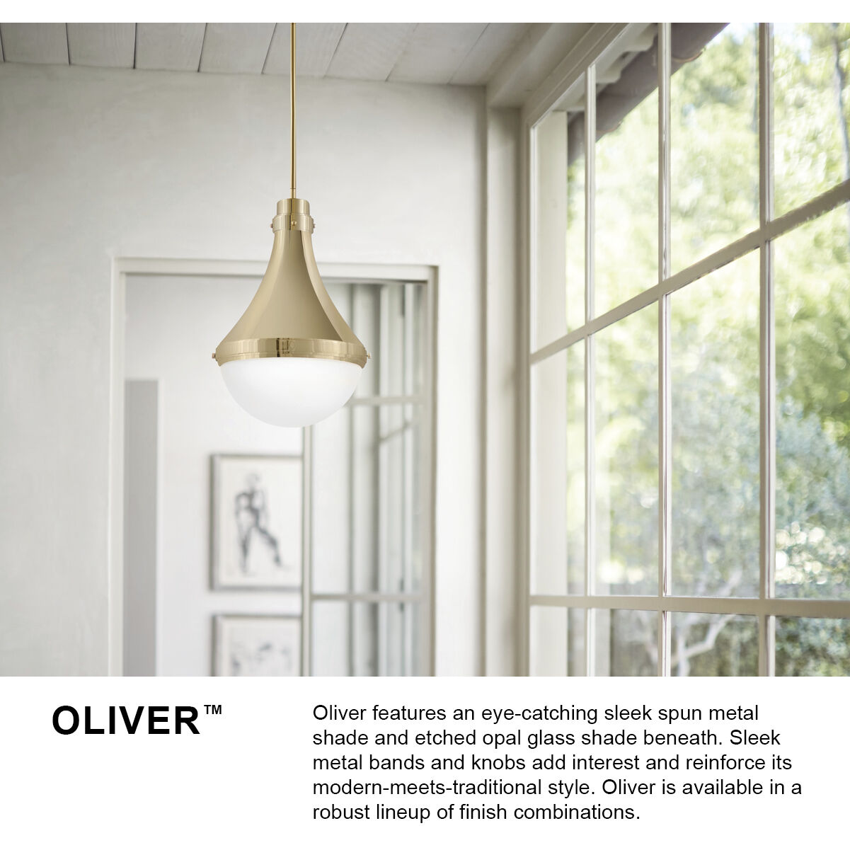 Oliver 1 Light 14.25 inch Bright Brass Indoor Pendant Ceiling Light