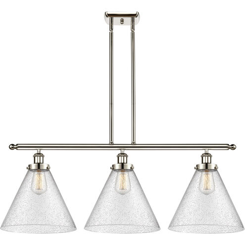 Ballston X-Large Cone 3 Light 36 inch Polished Nickel Island Light Ceiling Light in Seedy Glass