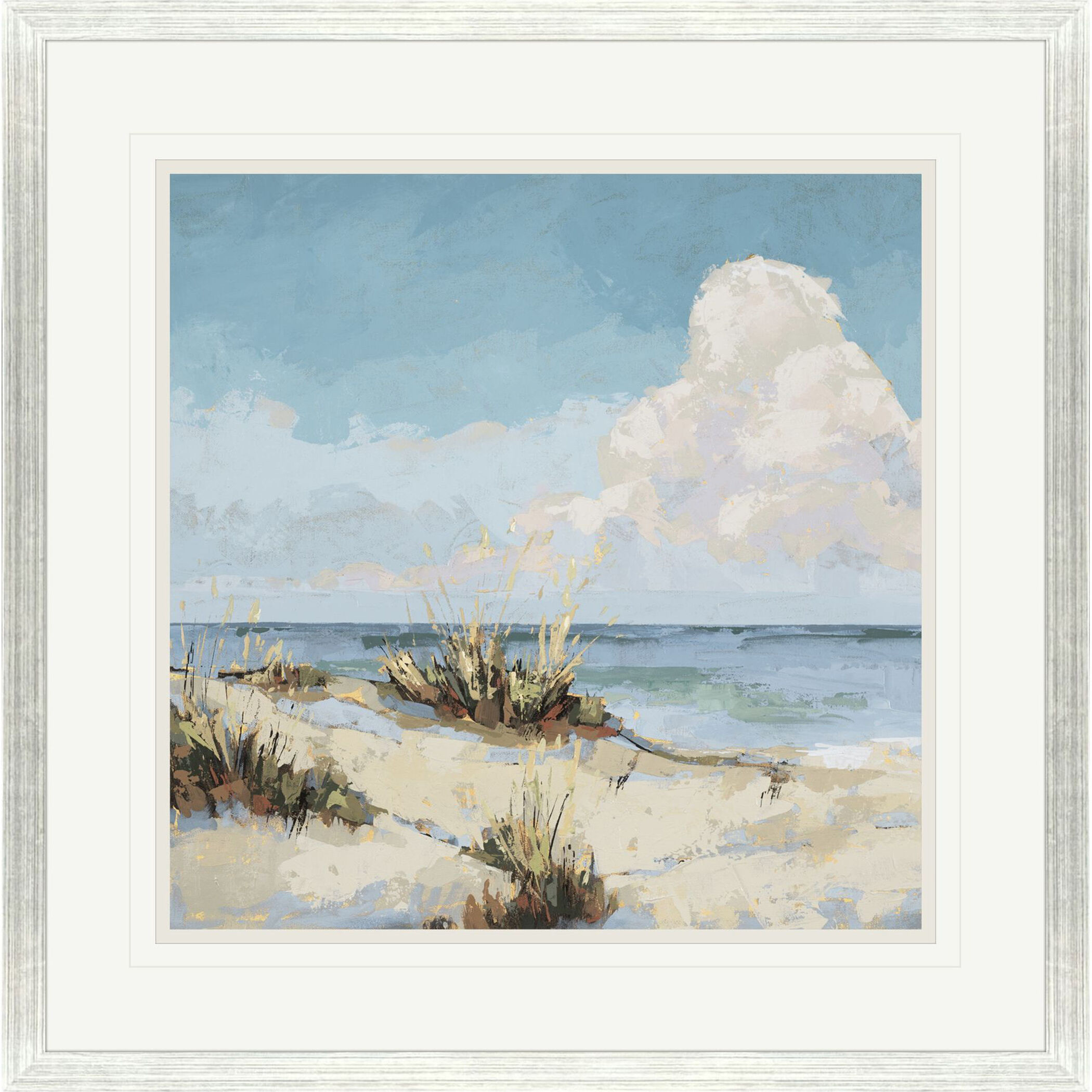 Cloudy Beach Blue and Beige and Multi Framed Art