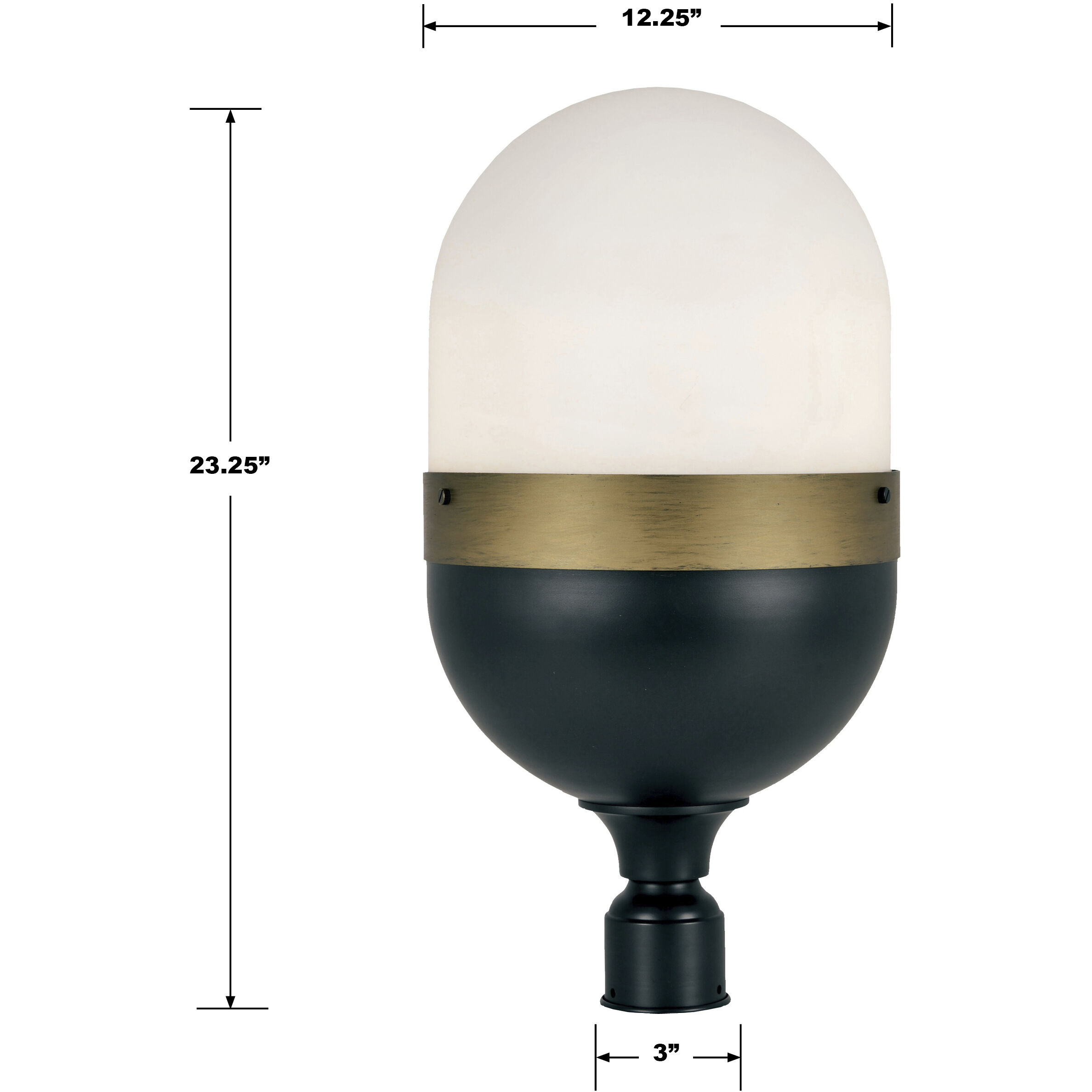 Capsule 3 Light 23.25 inch Matte Black and Textured Gold Outdoor Post, Brian Patrick Flynn