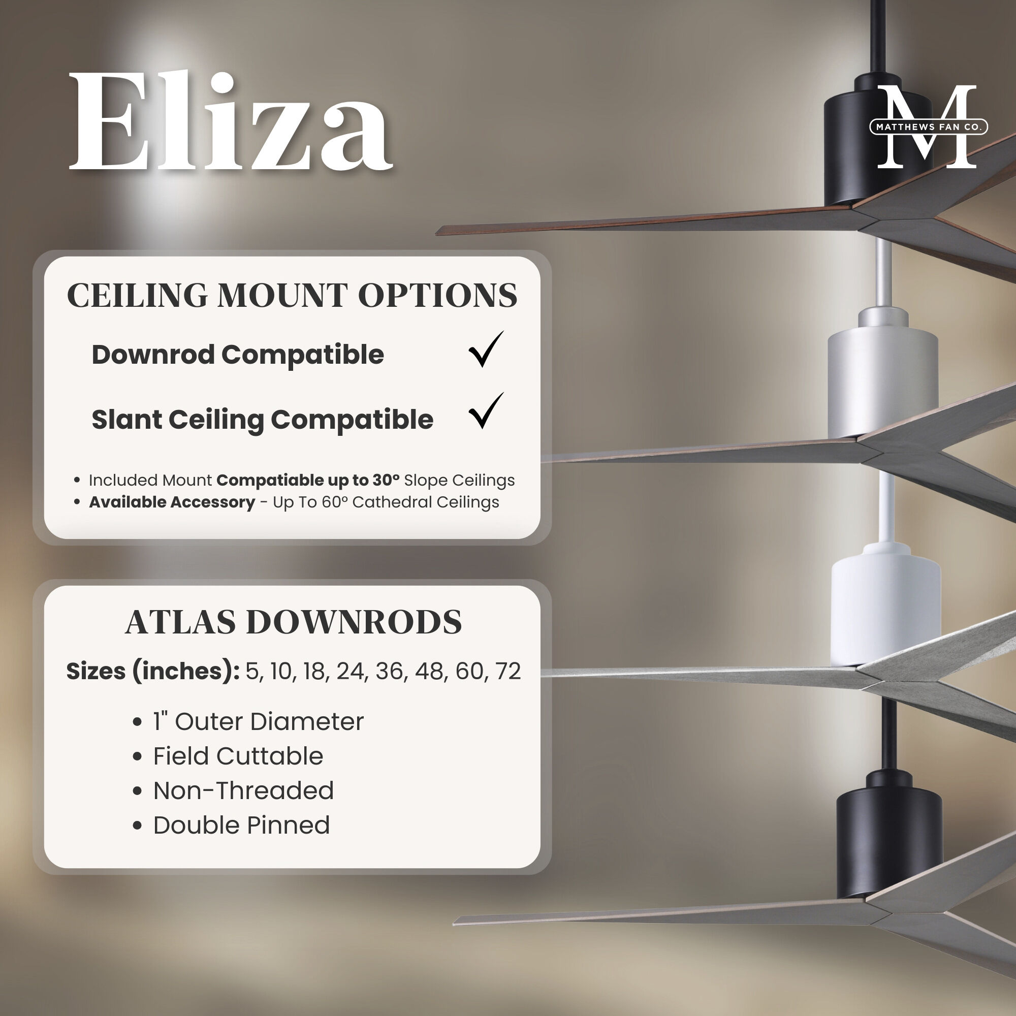 Atlas Eliza 56 inch Gloss White with Old Oak Tone Blades Ceiling Fan, Paddle Fan