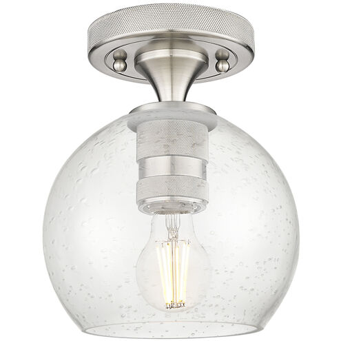 Crown Point 1 Light 5.88 inch Satin Nickel Flush Mount Ceiling Light in Seedy Glass