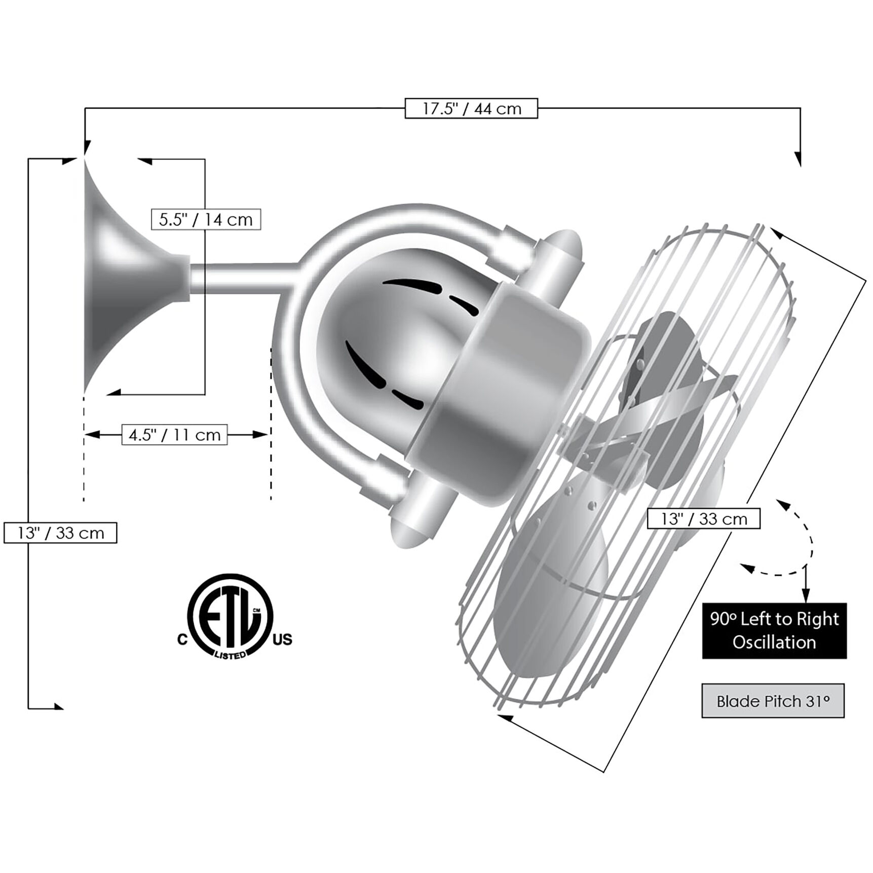 Atlas Kaye 17 inch Gloss White Wall/Ceiling Fan