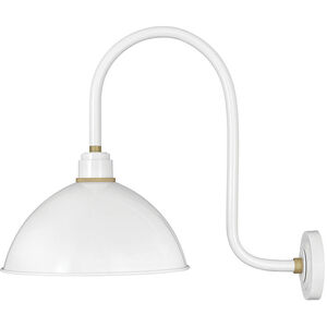 Foundry Dome LED 23.75 inch Gloss White with Brass Outdoor Barn Light, Gooseneck