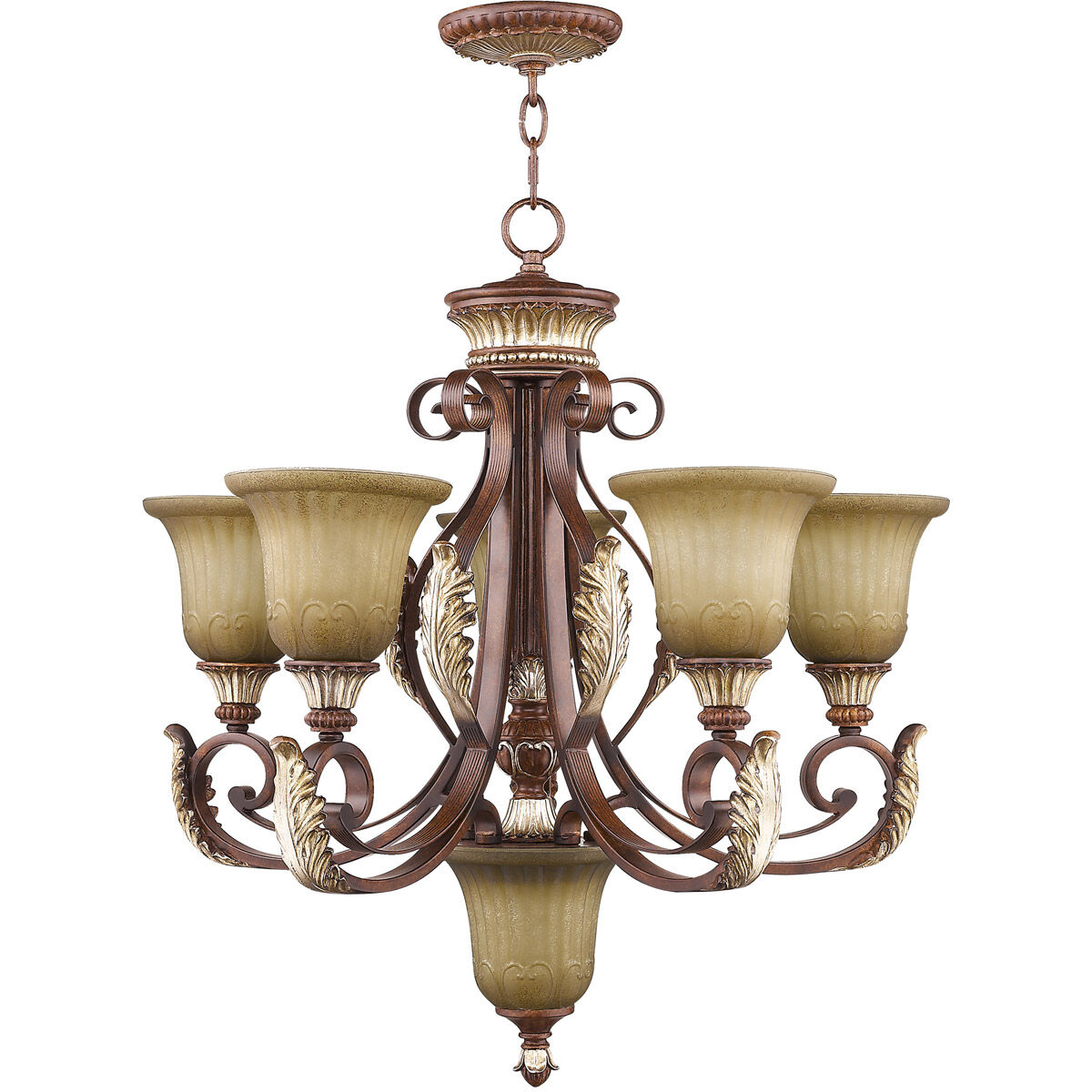 Villa Verona 6 Light 26 inch Verona Bronze with Aged Gold Leaf Accents Chandelier Ceiling Light
