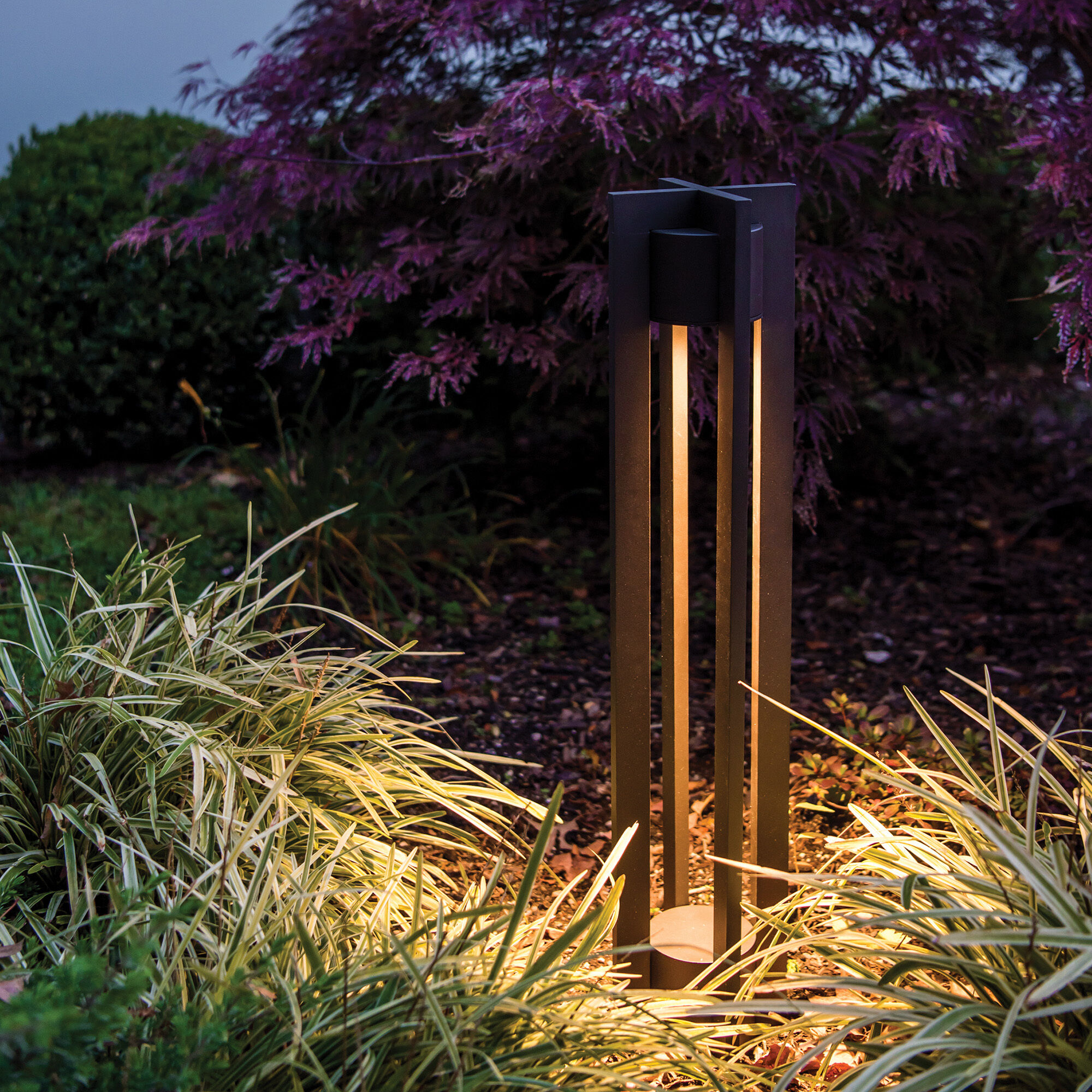 Chamber 12 5.5 watt Black Bollard Lighting in 2700K, WAC Landscape