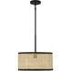 Mid-Century Modern 1 Light 16 inch Natural Cane with Matte Black Pendant Ceiling Light
