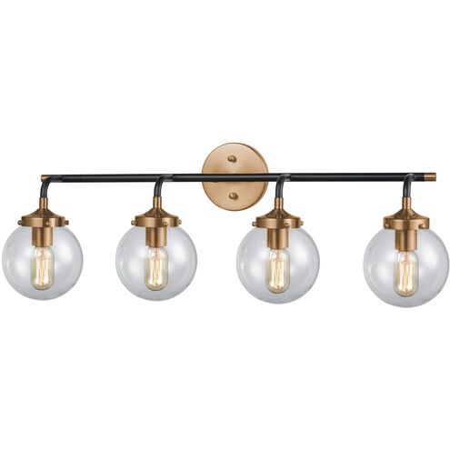 Boudreaux 4 Light 33 inch Matte Black with Antique Gold and Clear Vanity Light Wall Light