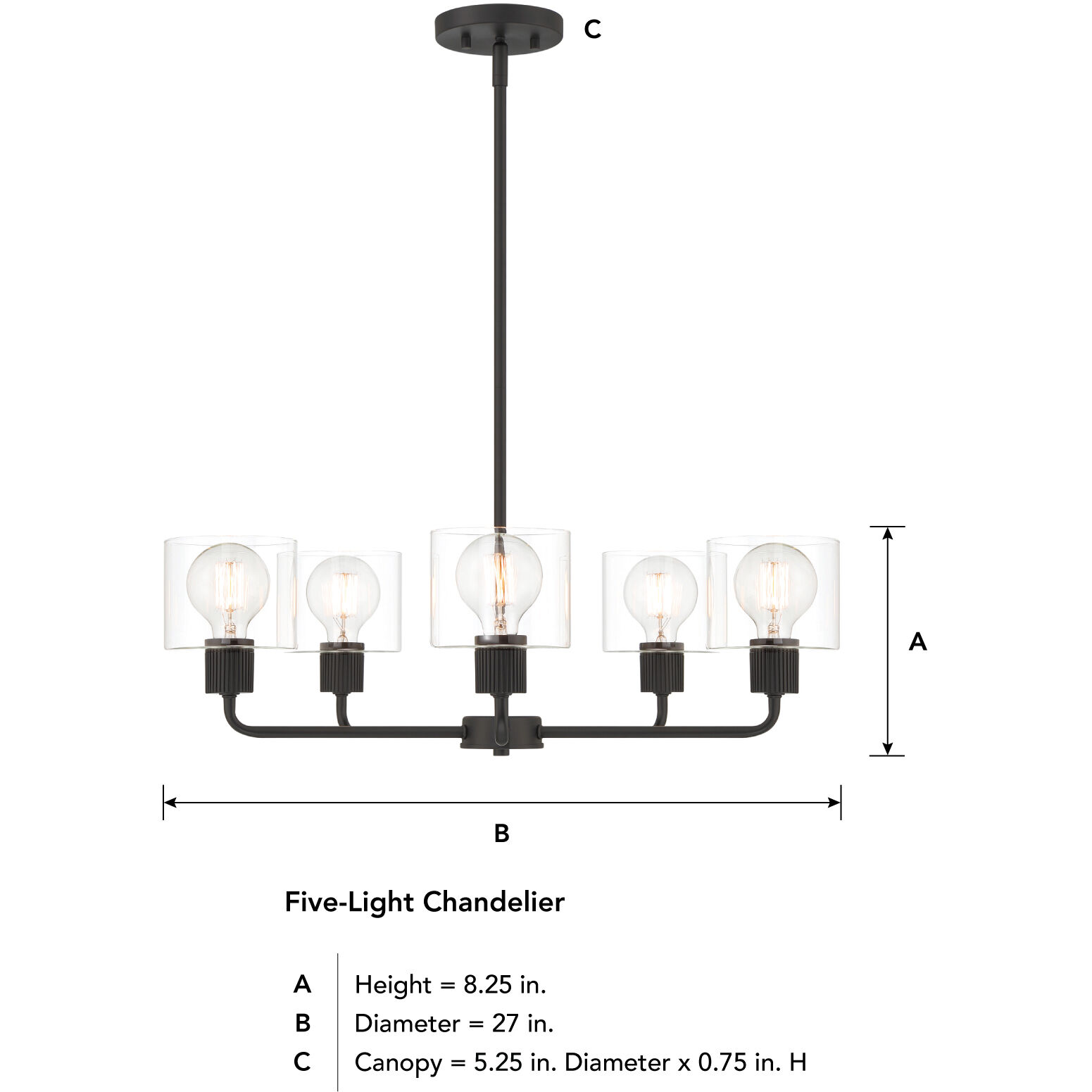 Vibrato 5 Light 27 inch Matte Black Chandelier Ceiling Light