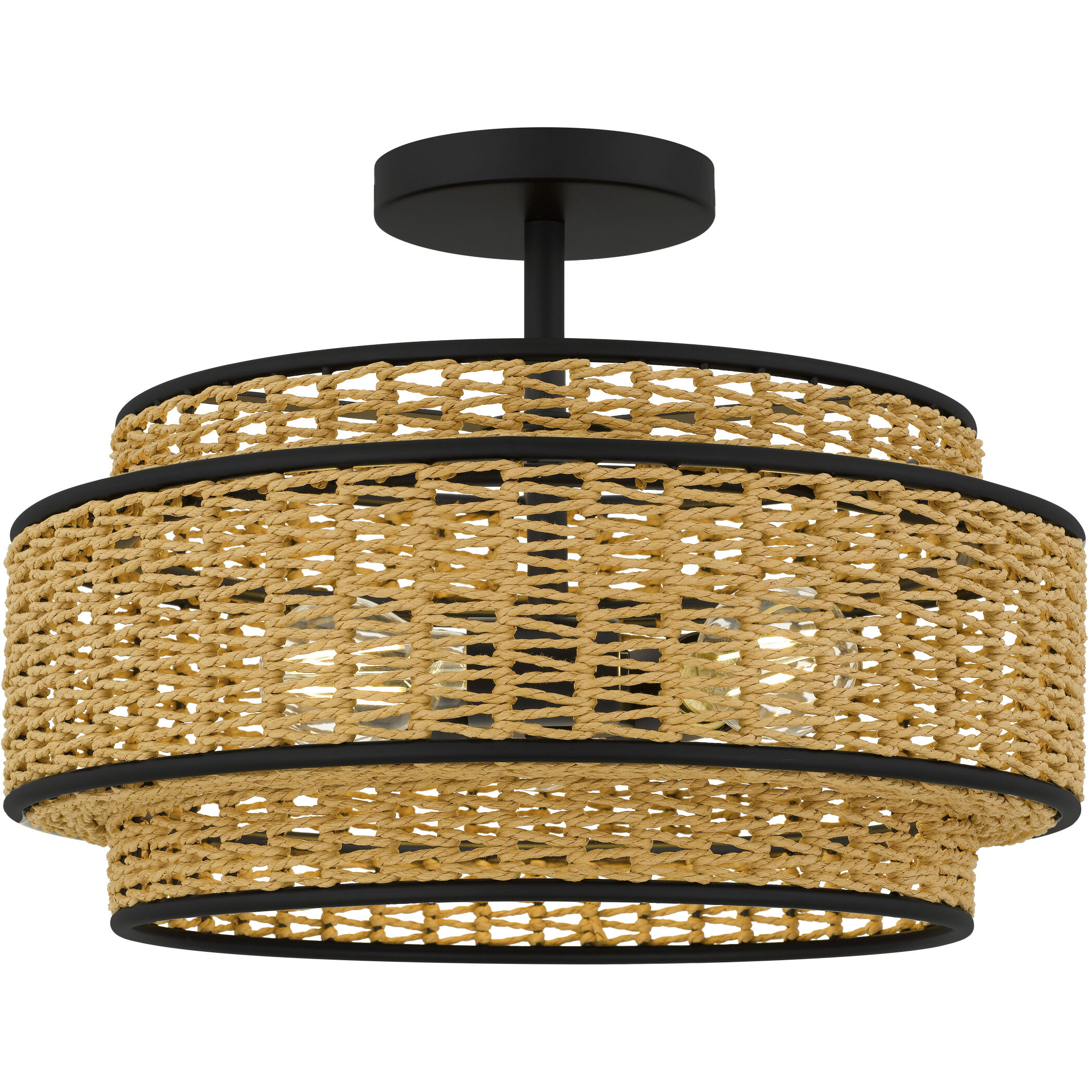 Teton 3 Light 16 inch Matte Black Semi-Flush Mount Ceiling Light