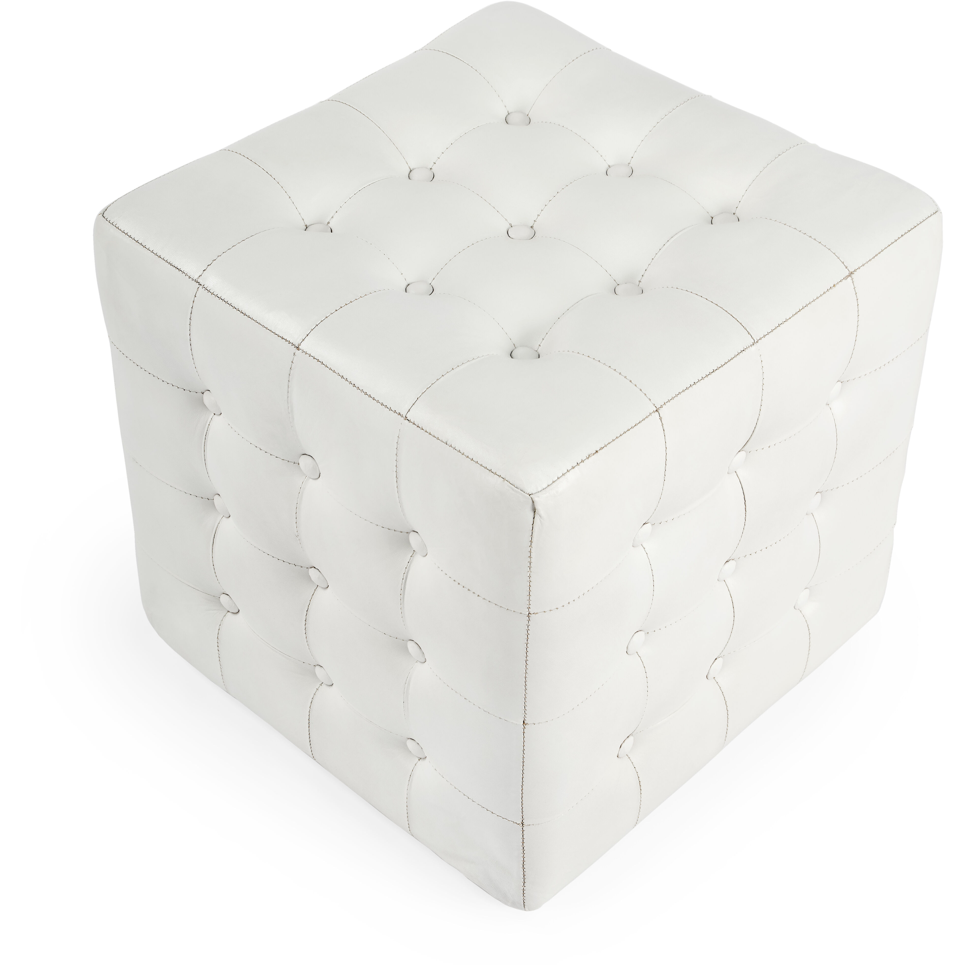Leon Leather Cube Ottoman in White