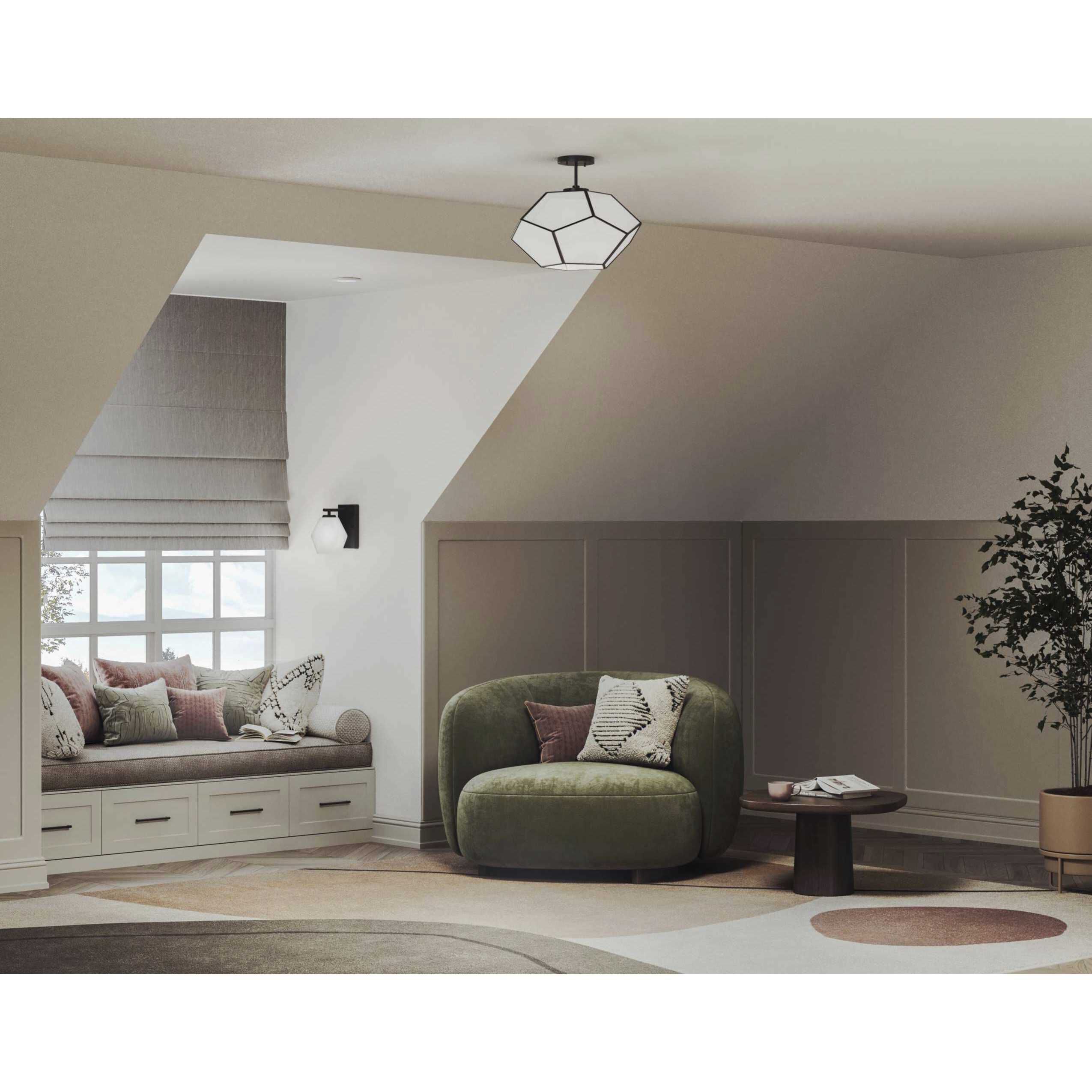 Latham 3 Light 18 inch Matte Black Semi-Flush Mount Ceiling Light