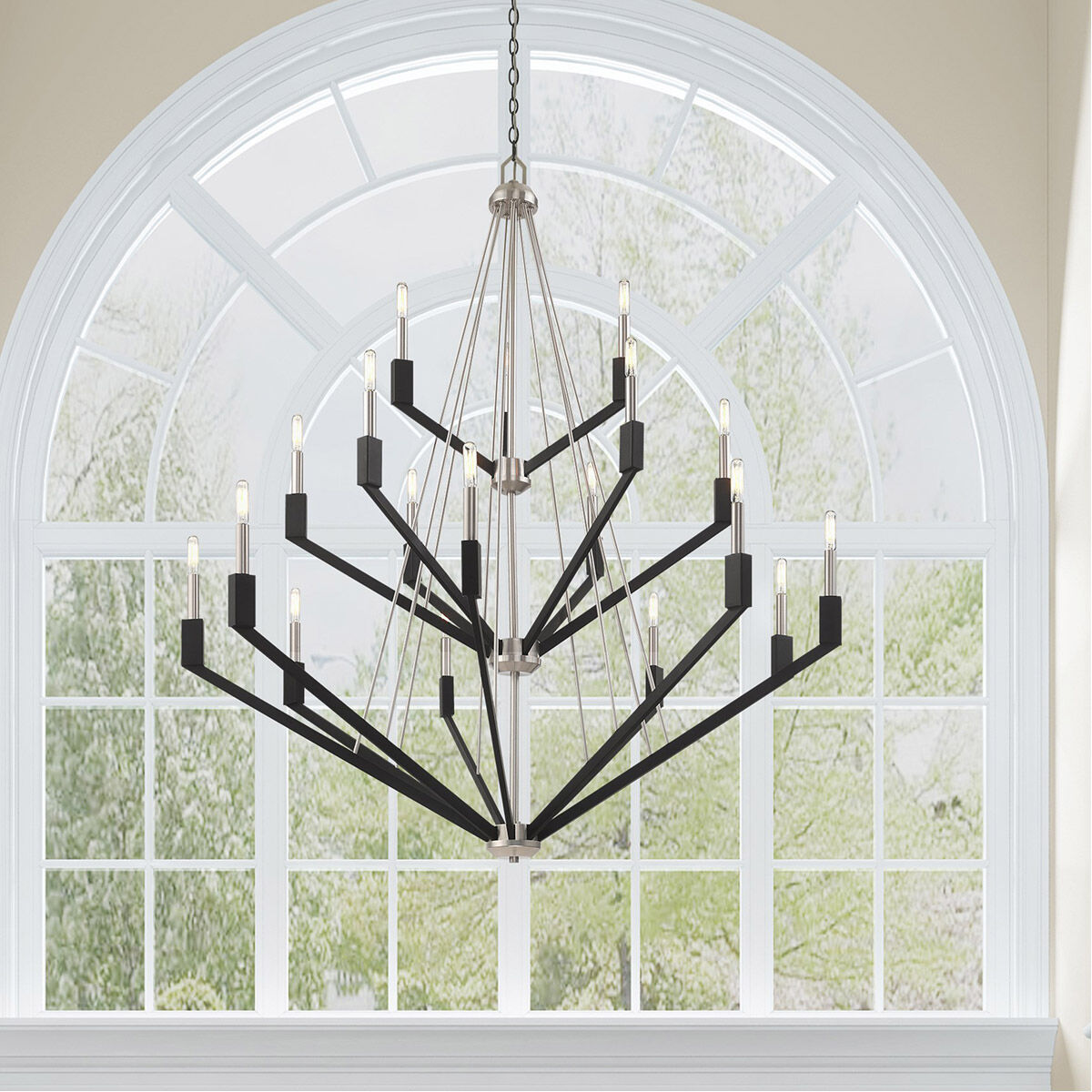 Beckett 18 Light 44 inch Brushed Nickel & Black Foyer Chandelier Ceiling Light