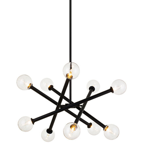 Matchstix 10 Light 28 inch Black Pendant Ceiling Light in Black and Clear