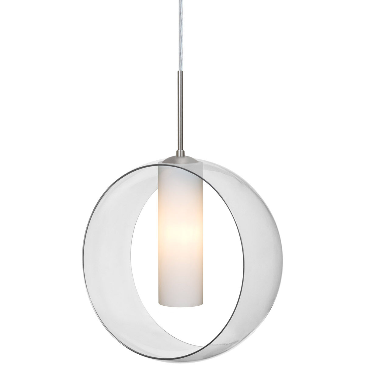 Plato LED Satin Nickel Cord Pendant Ceiling Light in Clear/Opal Glass