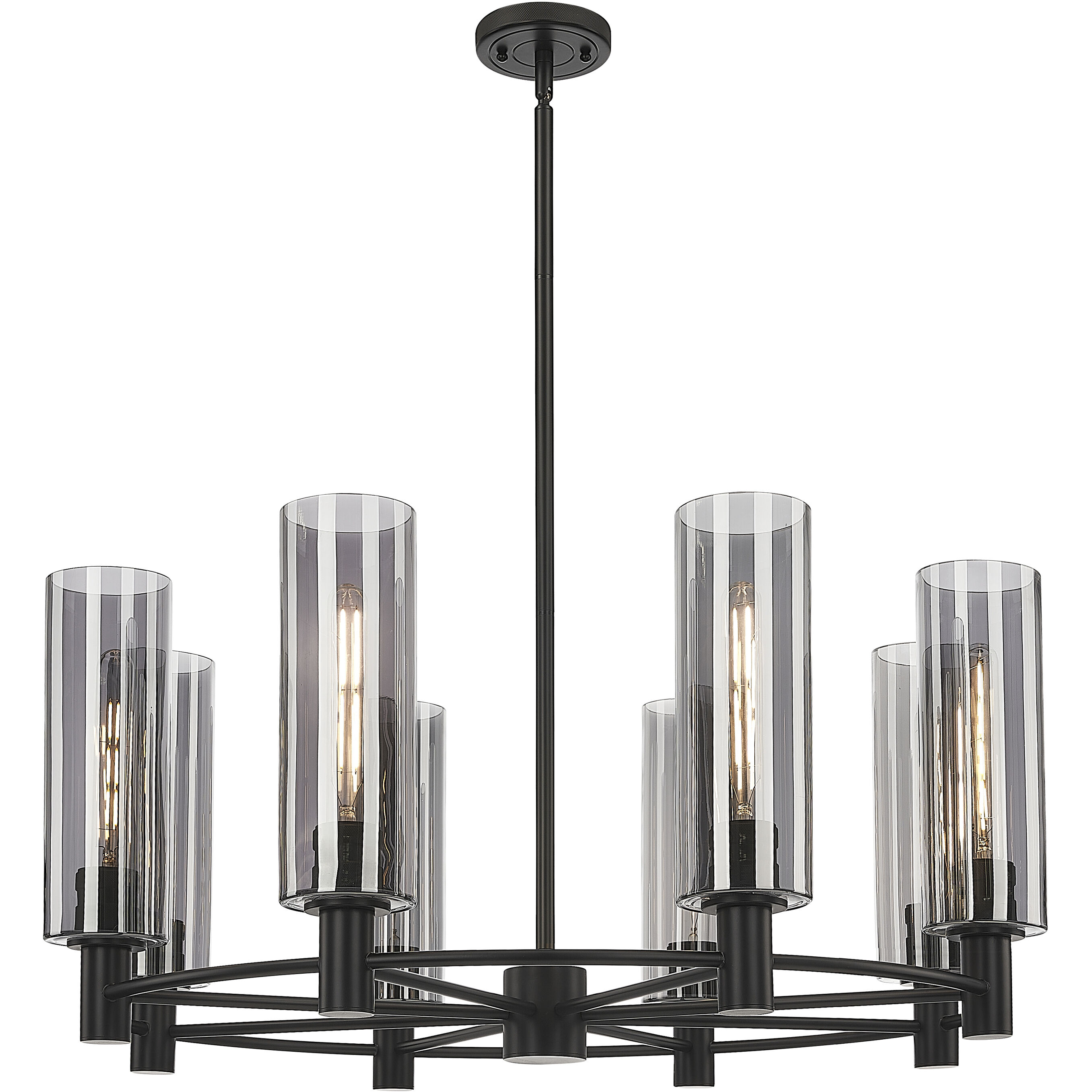 Crown Point 8 Light 32 inch Matte Black Chandelier Ceiling Light in Light Smoke Glass