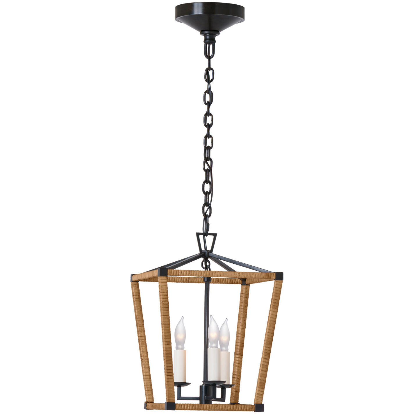 Chapman & Myers Darlana LED 9.75 inch Aged Iron and Natural Rattan Wrapped Lantern Ceiling Light, Mini