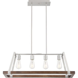 Outrigger 4 Light 11 inch Brushed Nickel and Nutmeg Wood Pendant Ceiling Light