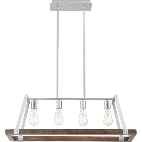 Outrigger 4 Light 11 inch Brushed Nickel and Nutmeg Wood Pendant Ceiling Light