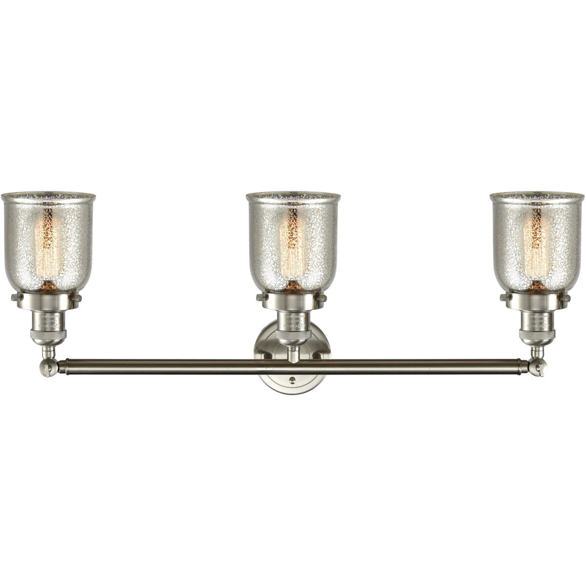 Franklin Restoration Small Bell LED 30 inch Brushed Satin Nickel Bath Vanity Light Wall Light in Silver Plated Mercury Glass, Franklin Restoration