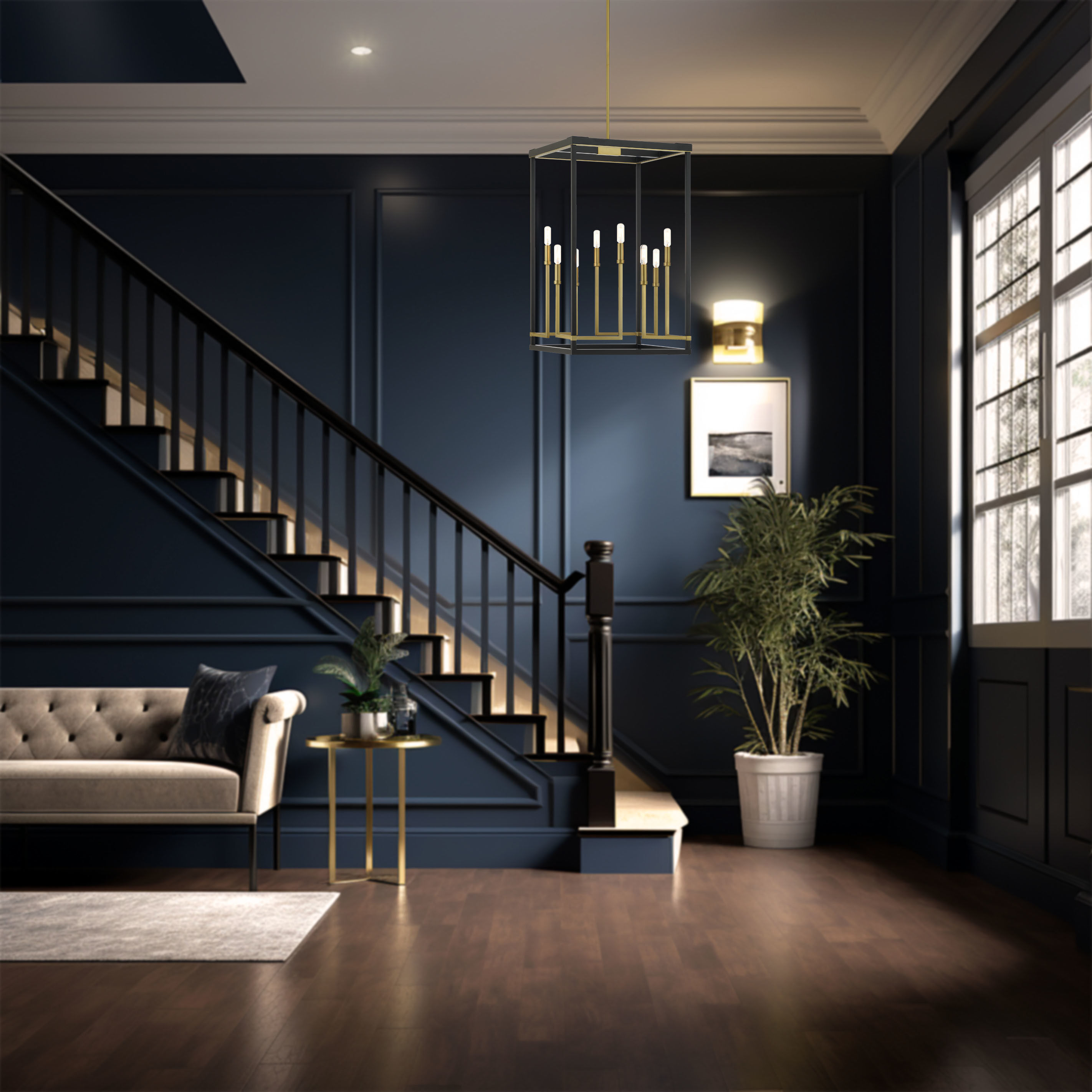 Union Estates 8 Light 18 inch Coal And Soft Brass Pendant Ceiling Light