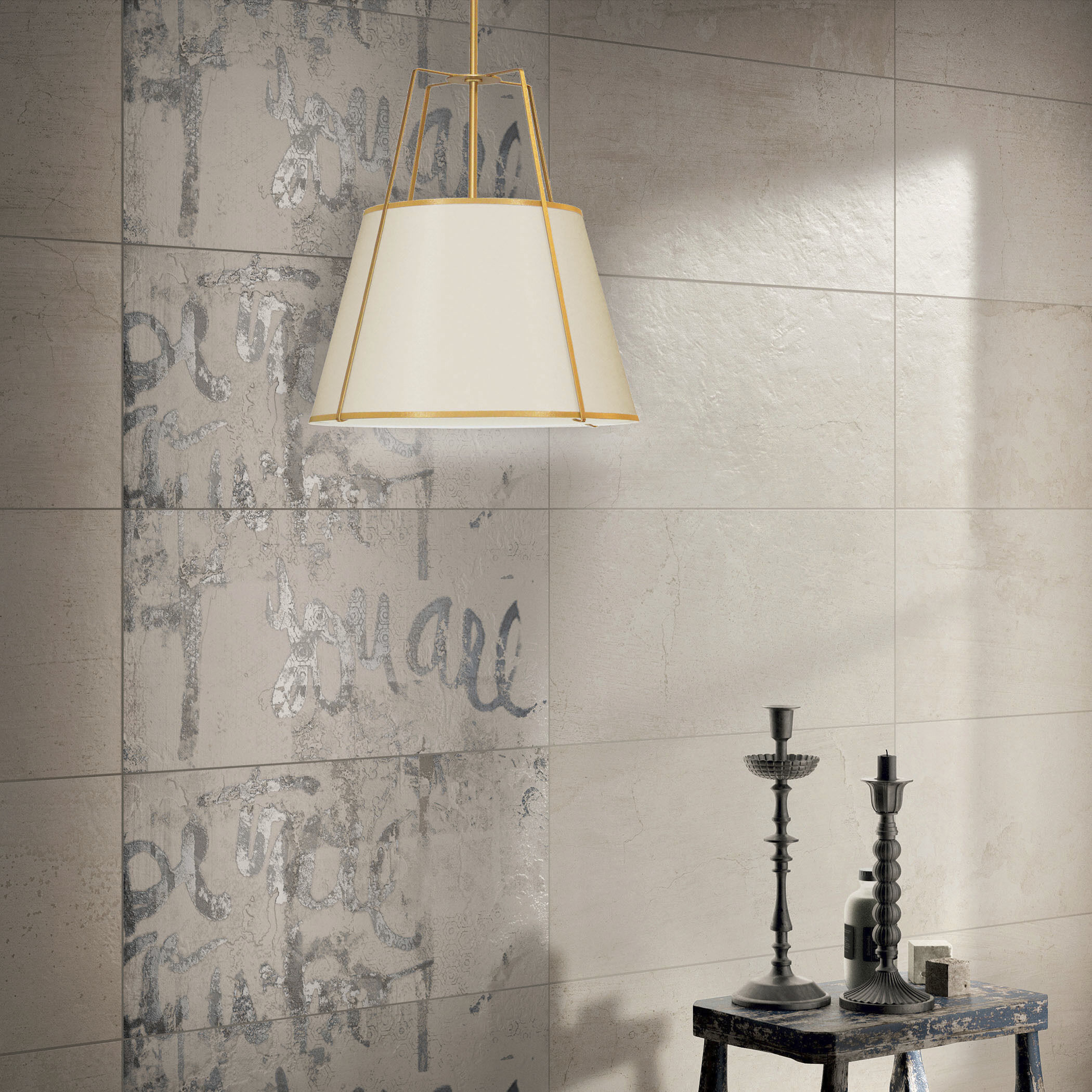 Trapezoid 3 Light 18 inch Gold with Cream Pendant Ceiling Light